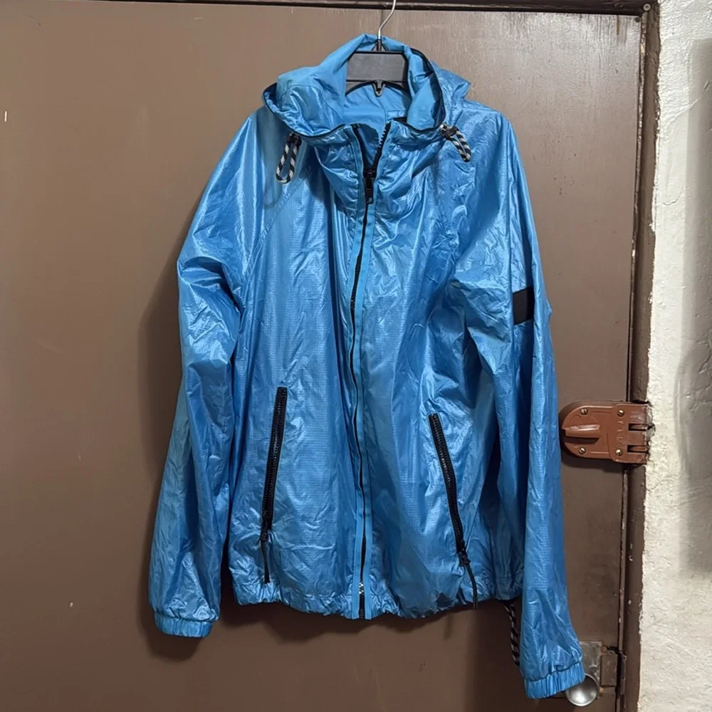 BOSS by Hugo Boss Men's Coslo Aqua Jacket Blue Hooded Windbreaker Jacket - Picture 1 of 6